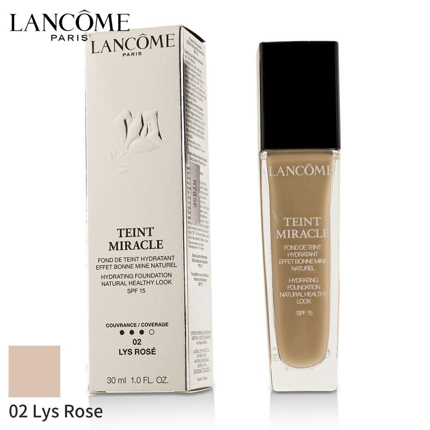 ランコム リキッドファンデーション Lancome テント ミラクル ハイドレーティング ファンデーション ナチュラル ヘルシー ルック SPF 15 - # 02 Lys Rose 30ml メイクアップ フェイス カバー力…