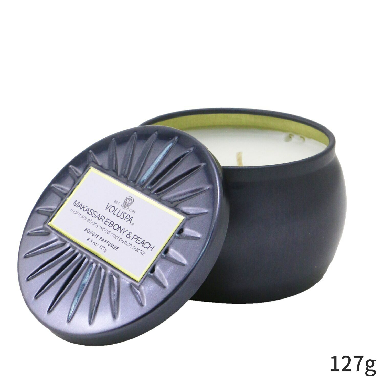 {Xp Lh Voluspa tOXLh   Mini Tin Candle - Makassar Ebony & Peach 127g z[tOX ̓ v[g Mtg 2024 lC uh RX