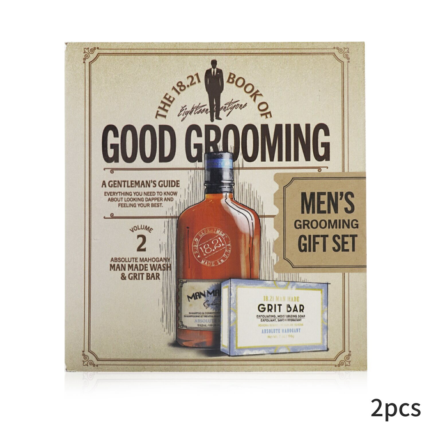 おしゃれなメンズスキンケアセット 18.21マンメイド セット＆コフレ 18.21 Man Made ギフトセット Book of Good Grooming Gift Set Volume 2: Absolute Mahogany (Wash 532ml + Grit Bar 198g ) 2pcs メンズ スキンケア 男性用 基礎化粧品 スキンケアセット おしゃれ 父の日 プレゼント ギフト