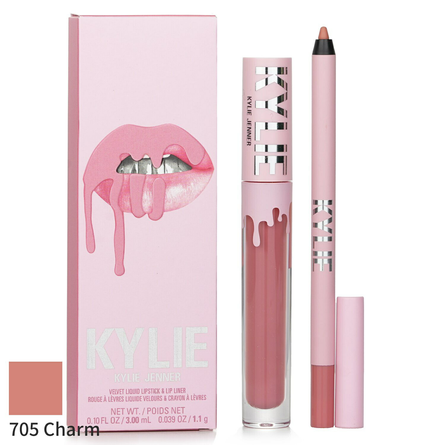 JC[oCJC[WFi[ ZbgRt Kylie By Jenner MtgZbg Velvet Lip Kit: Liquid Lipstick 3ml + Liner 1.1g - # 705 Charm 2pcs CNAbv CNAbvZbg  ̓ v[g Mtg 2024 lC uh