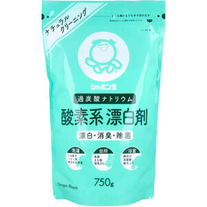 商品説明・仕様 色柄ものの洗濯やしみ抜きに！塩素系では洗えないステンレス水筒の内側に！ ●酸素系漂白剤は、漂泊、除菌、消臭の効果があり、洗濯や掃除などいろいろな場面でお使いいただけます。 ●酸素系なので、色柄物の洗濯やしみ抜きにもお使いいただけます。 ●成分は過炭酸ナトリウムなので、塩素系漂白剤のようなツーンとした臭いもなく、塩素ガスが発生する危険もありません。 【品名】衣料用、台所用、住宅用漂白剤 【成分】過炭酸ナトリウム(酸素系) 【液性】弱アルカリ性 【用途】衣類、ふきん、食器、調理器具等の漂白、消臭、除菌 【使えるもの】 ・木綿、麻、化学繊維などの色柄物、白物の繊維製品 ・プラスチック製品、陶器・ガラス製品、木・竹製品 【使えないもの】 ・毛、絹とこれらの混紡品 ・水洗いできないもの ・水や洗濯用石けんで色が出るもの ・含金属染料で染めたもの ・ステンレス以外の金属製の容器、ボタン、バックル、漆器、鉄分の多い水 ・ぬるま湯に溶かした液を目立たない部分につけて5分程置いて、変色するものや、白布をあててもんだ際に色が移るもの 【使用上の注意】 ・必ず使用前に「使用方法」「使用上の注意」をよくお読みください。 ・子供の手の届くところに置かない。 ・熱湯(50度以上)では使用しない。 ・衣類に使用する場合は、直接かけない。 ・繊維が黄ばむ場合があるので、漂泊中は直射日光の当たる場所を避け、漂泊後はよくすすぐ。 ・塩素系漂白剤などと併用しない。 ・高温多湿、直射日光のあたる場所を避けて保管する。 内容量：750g 製造国：日本 発売元：シャボン玉石けん 広告文責（有）テクノウエア TEL 06-4307-6393 ※パッケージデザイン・仕様は予告なく変更することがあります。