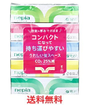 商品説明・仕様 コンパクトになって持ち運びやすい。 うれしい省スペース。 ●ひとつ上のやわらかさ、ひとつ先のやさしさ。 これまで通り環境に配慮しながら、ふんわり仕上げ。 なめらかで、やさしい肌ざわりです。 ●CO2 25%減(※トラック満載時・積載効率の従来品比から算出)。 ●フレッシュパルプ100％製品です(フレッシュパルプとは、新しくつくられ、まだ一度も紙に加工されていないパルプのことです)。 ●蛍光染料は使用していません。 【寸法】たて197mm×よこ217mm 【使用方法】 ・ティシュが少なくなったら底面を指で押すだけで、取り出しやすくなります。 【ご使用上の注意】 ・このティシュペーパーは水に溶けにくいので、水洗トイレでは、使用したり捨てたりしないでください。 ・引火をさけるため、火のそばにはおかないでください。 ・ミシン目で指を傷つけることがありますのでご注意ください。 ・ゴミの分別は自治体の区分にしたがってください。 ・においが吸着しやすいため、保管場所等にご注意ください。 内容量：360枚(180組)×5個パック 製造国：日本 発売元：王子ネピア株式会社 広告文責（有）テクノウエア TEL 06-4307-6393 ※パッケージデザイン・仕様は予告なく変更することがあります。