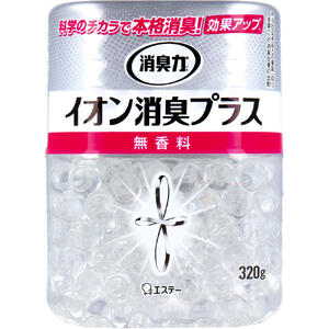 商品説明・仕様 科学のチカラで本格消臭！効果アップ。※ 香りでごまかさずニオイを本格消臭！ ●科学のチカラで本格消臭。 イオン効果による科学的消臭で、様々な悪臭をしっかり消臭。 ●香りでごまかさない。 クリアなビーズを採用した、香りでごまかさない無香タイプ。 ●家中どこでもしっかり消臭。 無香タイプなのでいろいろな場所で使用できます。 ●気になるニオイにお使いください。 たばこ・ペット・生ゴミ・靴・トイレ・寝室。 ※エステー社従来品との便臭(硫化水素)への消臭効果の比較。 【品名】消臭剤 【用途】室内・トイレ用 【成分】アミノ酸系消臭剤、有機酸塩系消臭剤、吸水性樹脂 【使用方法】 (1)フィルムをミシン目にそって切り取り、キャップをはずす。 (2)アルミシールをはがす。 ※開封時アルミシールが残ったら、はがしてください。 (3)キャップをパチンと音がするまでしっかり閉める。倒れない安定した場所に置く。 ※持ち運ぶ時は、キャップ部分ではなく容器を持つ。(外れる恐れがある。) ※中身が減ってビーズが小さくなったら、別売りのつめかえ用をお使いください。 【使用期間】約2～3ヵ月持続します。(季節や使用環境により異なる。) 【使用上の注意】 ・本品は食べられない。 ・幼児の手の届かないところに保管する。 ・高齢者、幼児、認知症の方などが誤って食べると、気管に入るなど重症になる恐れがあるので、ご家族の方は製品を手の届かないところに置くなど、特に気をつける。 ・こぼれた場合はすぐに拭き取る。 ・落下・転倒・破損させない。 ・高温になるところや直射日光の当たるところには置かない。 ・膨らんでつまりの原因となるので排水口には流さない。 ・用途以外に使用しない。 ※使用期間中はこのパッケージを保管する。 ※使用後は、地域の規則に従って捨てる。 ※使用に伴いビーズが黄色くなることがありますが、品質・性能上問題ありません。 ※液体がビーズから分離することがありますが、性能上問題ありません。 ★置き場所に注意 幼児や認知症の方が誤食しないよう、本体・つめかえの置き場所に特に注意する。 【応急処置】 ・万一、間違って食べた場合は医師に相談する。 ・液が目に入った場合は充分流水で洗う。皮フについた場合は石けんでよく洗う。異常のある時は医師に相談する。 内容量：320g 製造国：日本 発売元：エステー株式会社 広告文責（有）テクノウエア TEL 06-4307-6393 ※パッケージデザイン・仕様は予告なく変更することがあります。