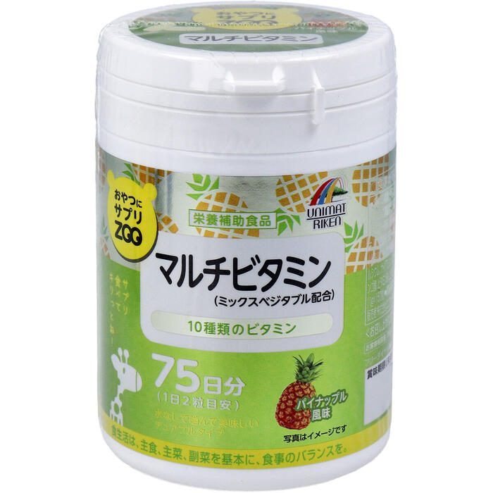 商品説明・仕様 水なしで噛んで美味しいチュアブルタイプのサプリメントです。 2粒で10種類のビタミンと14種類の野菜等の成分が摂取出来ます。 ●パイナップル風味。 ●食事が不規則な方、野菜不足の方などにおすすめ。 内容量：150粒 区分：栄養補助食品 製造国：日本 発売元：株式会社ユニマットリケン 広告文責（有）テクノウエア TEL 06-4307-6393 ※パッケージデザイン・仕様は予告なく変更することがあります。関 連 商 品 たっぷり高級ローヤルゼリー＋プロポリス+元気成分 6ヵ月分 【サプリメント　健康食品】森川健康堂　NEWプロポリローヤル1300　50mL×6本 【森川健康堂　健康食品】森川健康堂　こどもプロポリス120粒 【森川健康堂　健康食品】森川健康堂　ローヤルゼリー スーパーゴールド750180粒 【サプリメント　健康食品】 森川健康堂　プロポリススプレー20mL 【サプリメント　健康食品】森川健康堂 プロポリス液30ml 【サプリメント　健康食品】森川健康堂 プロポリ酵甦 175g 【サプリメント　酵素　健康食品】森川健康堂 プロポリマイルド液 100ml 【サプリメント　健康食品】 森川健康堂　ネオプロポリス粒360粒 【サプリメント　健康食品】ポレネクター社　プロポリス クリスタル イン ウォーターソリューション 50% 【サプリメント 健康 健康食品】ポレネクター社　プロポリス スプレー 【サプリメント 健康 健康食品】ポレネクター社　プロポリス ワックスフリー80% 【サプリメント 健康 健康食品】