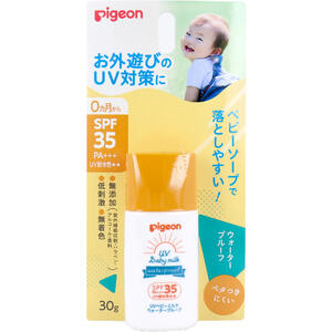 【メール便可能（6点まで）】ピジョン UVベビーミルク ウォータープルーフ SPF35 PA+++ 30g　【pigeon　UV baby milk　ベビーグッズ　紫外線カット　UVカット　スキンケア　ベビー用品　UVケア　赤ちゃん 日焼け止め　乳液　紫外線対策】