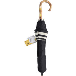 晴雨兼用ショートワイド傘 竹手元 裏黒コーティング マリンボーダー ブラック【レイングッズ　折り畳み傘　折りたたみ　携帯傘　持ち運び　お出かけ　外出　日傘　雨　UV cut　遮光】