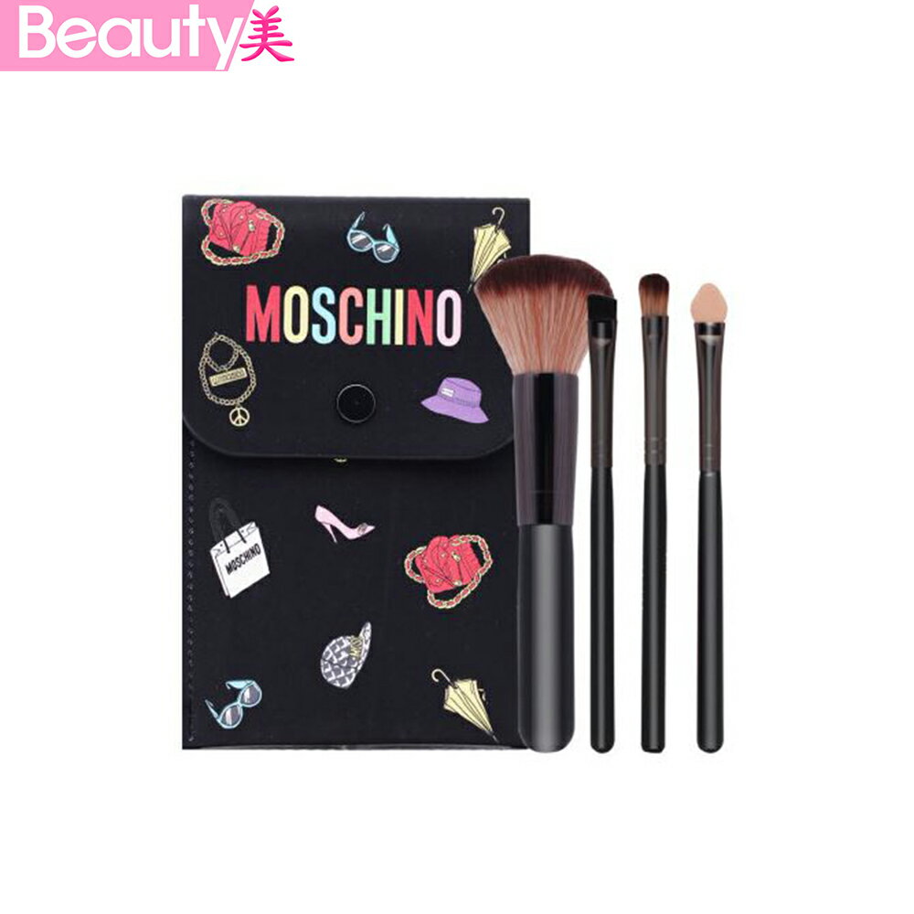 ★ 送料無料★【おまけ付き】TONYMOLY トニーモリー モスキーノ ブラシ4本セット（ポーチ付き） / MOSCHINO Brush set / メイクアップブラシ セット / 化粧ブラシ 化粧筆 メイク道具 / 韓国コスメ 【海外通販】