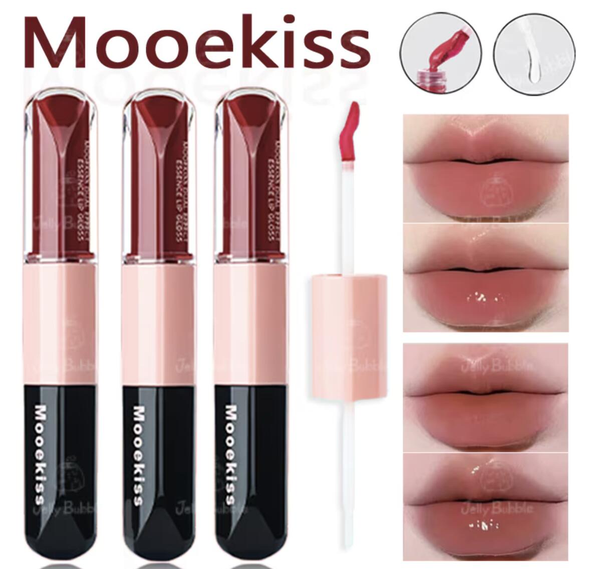 Mooekiss　2in1 双頭リップ 口紅 マットリップ リップグロス リップティント 泥リップ 鏡面 マット 透け感リ8Dヒアルロン酸含有 高密着 色落ちしにくい 12h保湿 1本多用途