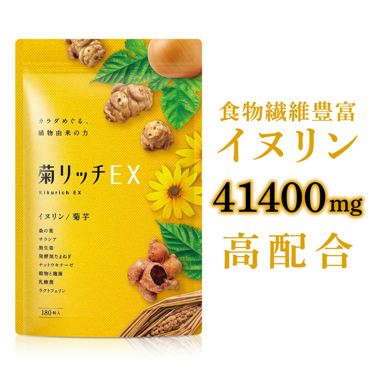 菊芋 イヌリン 高配合41400mg サラシア ナットウキナーゼ 麹菌 乳酸菌 国内産 30日分 厳選10種配合 菊リッチEX