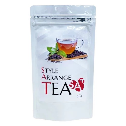 【商品名】スタイルアレンジティー（STYLE ARRANGE TEA） 【内容量】80g 【原材料名】難消化性デキストリン(国内製造)、ルイボス茶エキス(ルイボス茶、オリゴ糖)、キャンドルブッシュ、ギムネマ末、発酵紅茶エキス末(デキストリン...