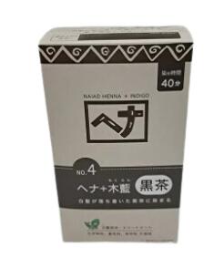 ナイアード　ヘナ＋木藍 黒茶系 400g 藍色の染料として長い歴史を持つ木藍（もくらん） 植物の髪染めとして近年注目されています。 「ヘナ＋木藍 黒茶系」は木藍と7種のハーブをヘナに配合したオリジナルレシピ。 自然素材の白髪染めに。トリートメントにも。 白髪を黒茶系の色に染め、同時にトリートメント効果を楽しめます。 白髪を落ち着いた色に染めたい方や、仕事上、髪の色を明るくできない方、男性にもおすすめです。 商品名：ヘナ+木藍 黒茶系 [染毛料] 販売名：ナイアード ナチュラルハーブ4 用途：白髪染め（白髪の部分が落ち着いた黒茶系に染まります）、トリートメント、頭皮を健やかに保つ 内容量：400g（100g×4袋） 付属品：400g　取扱説明書 原産国：インド 全成分：ナンバンアイ葉（木藍）、ヘンナ（ヘナ）、アンマロク果実（アムラ）、アカシアコンシナ果実（シカカイ）、タカサブロウ葉（バアリンラジ）、セイタカミロバラン果実（バヘダ）、アセンヤクノキガム（カッチャ）、ブッソウゲ花（ハイビスカス）、カンゾウ根（リコリス） パッケージ仕様：中袋 - PE・PET / 外装 - 紙 製造年月の表記：中袋の印字右上部と外装（100gは外箱天面、400gは外装背面）に印字 メーカー・ナイアード 商品区分・ 有限会社プライド 05055382728