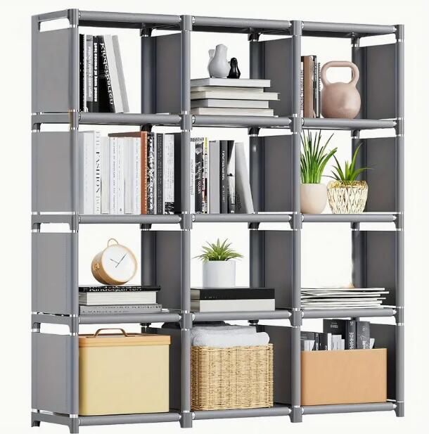 調節可能な多段シェルフユニット、3列12グリッド、リビングルーム、寝室、ホームオフィス用の多用途収納オーガナイザー、ポータブルクローゼットシステム、組み立て簡単、感謝祭、ハロウィーン、クリスマス用品、スエード素材、自立式、超軽量タイプ 簡単組み立て