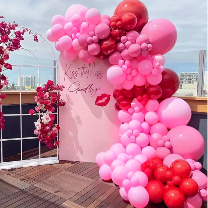 124個 ピンク&レッド風船ガーランドキット - 乳化風船eddings, 結婚式、記念日、バレンタインデー、母の日、ベビーシャワー、誕生日、 Bachelor...