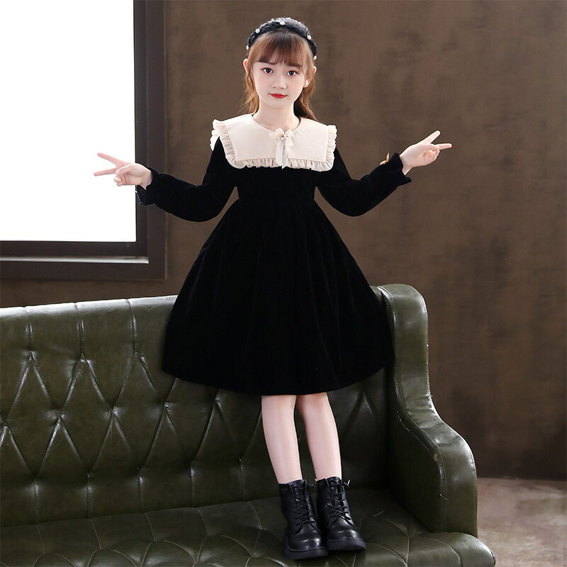 楽天ビューティースマイルオンライン2022 NEW Xmas クリスマス 110-160 新年　女の子ドレス 女の子春秋冬少女赤い秋 ベット子供服のスカート大きな子供の長袖ちょうネクタイレッド ブラック　女児用可愛い服ワンピース　新年ドレススカート 新しい女の子赤誕生日プリンセスドレス プレッピー スカート