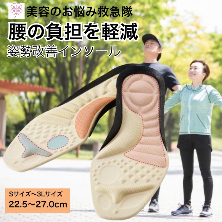 インソール 中敷き インソール 衝撃吸収 姿勢改善 腰らくインソール 1足入り インソール レディース メンズ 男女兼用 靴用 土踏まず アーチサポート O脚対策 クッション 立ち仕事 疲れない 歩行サポート スニーカー ランニング ウォーキング INSOLE インソール中敷き