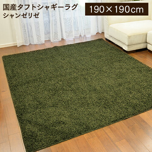 Rakuten - ラグ カーペット 絨毯 正方形 190×190cm おしゃれ 高級 ホットカーペット対応 シャギー 床暖房 抗菌 防ダニ 防炎 カーペット 敷物 リビング 国産 日本製 シャンゼリゼ