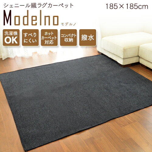 カーペット ラグ ラグカーペット 正方形 185×185cm 洗えるシェニール織 撥水加工 ホットカーペット対応 床暖房 洗濯機OK 防音 すべり止め コンパクト収納 軽量 オールシーズン モデルノ