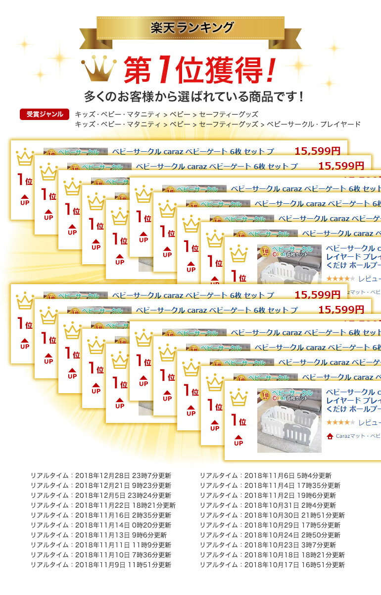 【商品レビュー固定ホルダ—プレゼント】ベビーサークル 6枚 折りたたみ プレイヤード ベビーゲート パステル おしゃれ コンパクト 折り畳み ホワイト プラスチック 正方形 赤ちゃん ハイタイプ プレイマット ボールプール caraz カラズ