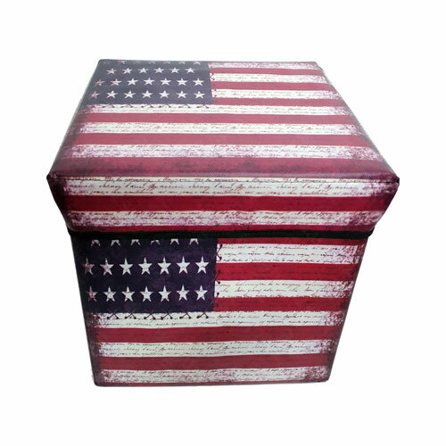 30x30 cm アンティーク 星条旗 モチーフ 折畳 レザー BOX折り畳み 折畳 合 皮 オシャレ おしゃれ お洒..