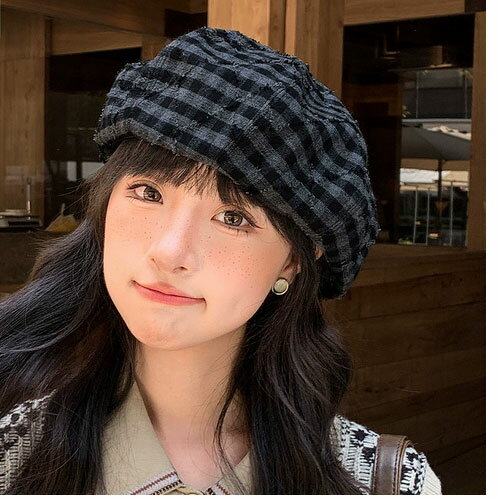 乐天商城 - チェック 柄 ベレー帽 帽子 レディース 女性 お洒落 エレガント ト 気品 華やかさ 清楚 洗練 カジュアル フォーマル 食事 普段使い 春夏秋冬 上品 トレンド 食事会 パーティー 綺麗 可愛い 被りやすい ベレーキャップ 小顔効果 優雅 一品