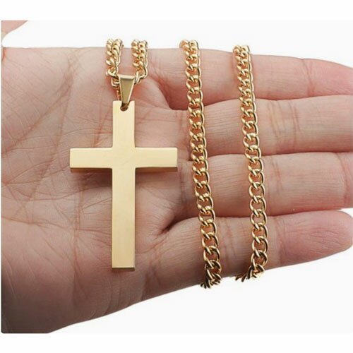 Rakuten - ネックレス 十字架 クロス ペンダント メンズ レディース シンプル 大ぶり ラージサイズ 6×3cm ロングネックレス 60cm チェーン メッキ加工 アクセサリー ゴールド シルバー ブラック 金 銀 黒 かっこいい お洒落 カジュアル ストリート ギフト プレゼント 贈り物 男女兼用