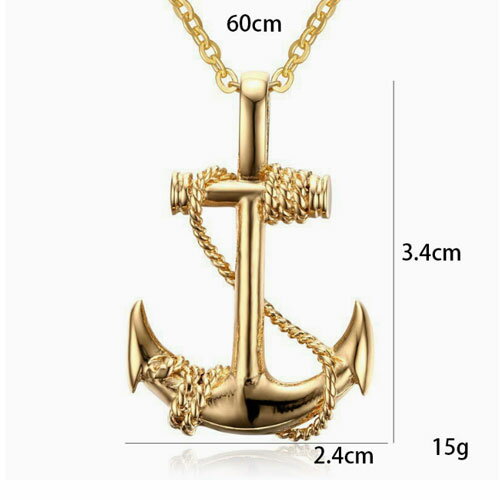 Rakuten - ネックレス イカリ 錨 ペンダント メンズ レディース シンプル 大ぶり ラージサイズ 3.4×2.4cm ロングネックレス 60cm チェーン メッキ加工 アクセサリー ゴールド シルバー ブラック 金 銀 黒 かっこいい お洒落 カジュアル ストリート ギフト プレゼント 贈り物 男女