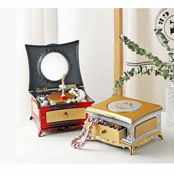 オルゴール 鏡付き ミラー ジュエリーボックス ケース 引き出し付き 子供 女の子 バレリーナ 盤面 回転..