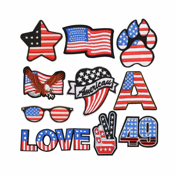 アイロン ワッペン 10枚 1セット 送料無料 お得セット アップリケ 人気 米国 英語 アメリカ  ...