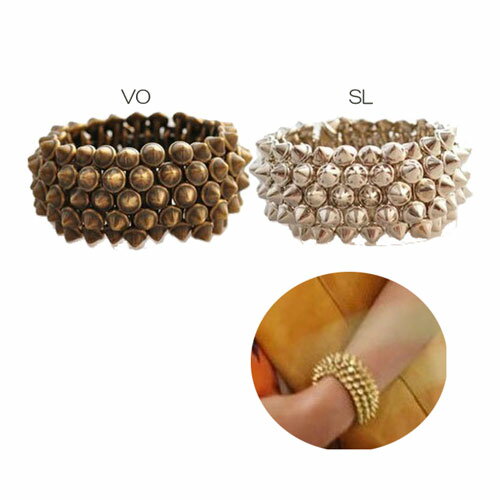 ゴールド シルバー メタリック ブラック プラ 4連 スタッズ ラバー ブレス レット ジュエリー アクセ ..