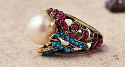 メール便 不可 リング 12号 イミテーション パール ストーン アンティーク ゴールド リングはーと おもちゃリング TOYリング真珠 風 指輪 リング 指輪...