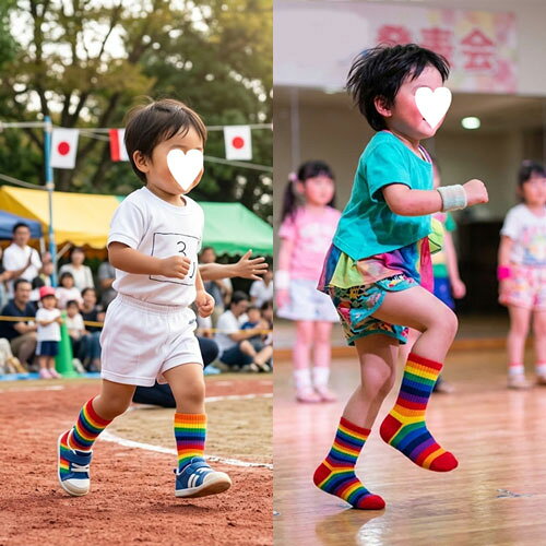 キッズ レインボー ショート 靴下2サイズ 目安 L 6歳 ~ ・ M 3歳 ~ 綿 ストレッチ 有 家庭洗濯 子供スポーツソックス スニーカーソックス運動会 目立つ コレ オールシーズン虹 柄 ソックス お洒落 で 可愛いクリスマス お遊戯 会 学芸会 bebee-10006054 BeBee サンプル画像3