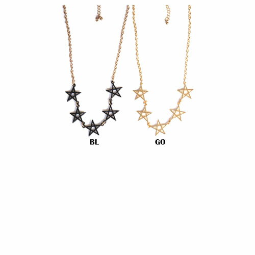 Rhinestone - 透かし 5連 スター モチーフ シンプル ネックレス 可愛い かわいい きれいめ イベント ダンス メンズ レディース アクセサリー ボール チェーン アクセ ゴールド シルバー フレーム ほし ホシ 星
