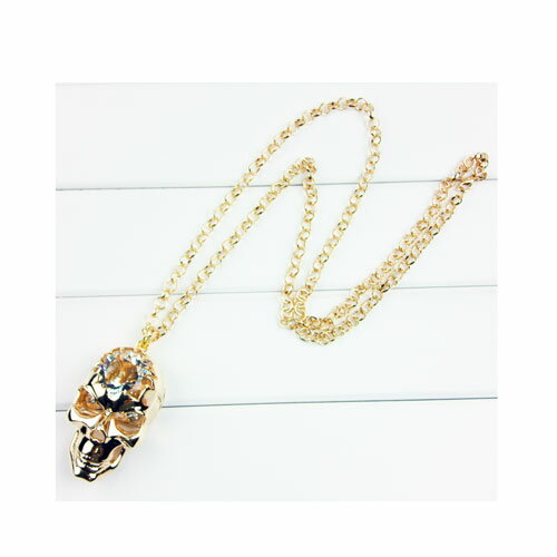 樂天商城 - スカル ヘッド モチーフ ストーン ネックレス 可愛い かわいい きれいめ イベント ダンス メンズ レディース アクセサリー ボール チェーン アクセ ゴールド どくろ ドクロ 髑髏