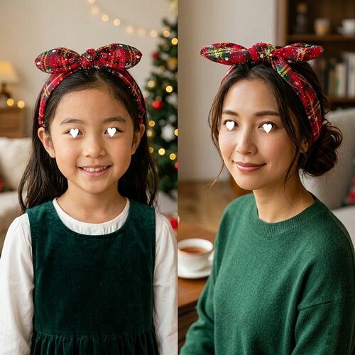 リボン耳チェック柄 ヘアバンドヘア アクセサリー アクセ ヘッド ドレス アレンジ ...