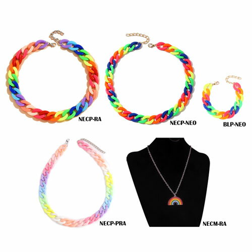 レインボー柄 プラチェーン ネックレス長さ48cm アジャスター付 カニカン留め具プラ ジュエリー アクセサリーLIVE ライブ フェス コンサートパンク ロッ...