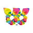 2個 1セット 虹 柄りぼん 耳 付き シュシュ ポリエステル シュシュ 直径 8 cmヘア アクセサリー アクセ ヘッド ドレスお洒落 で かわいい アレンジ...