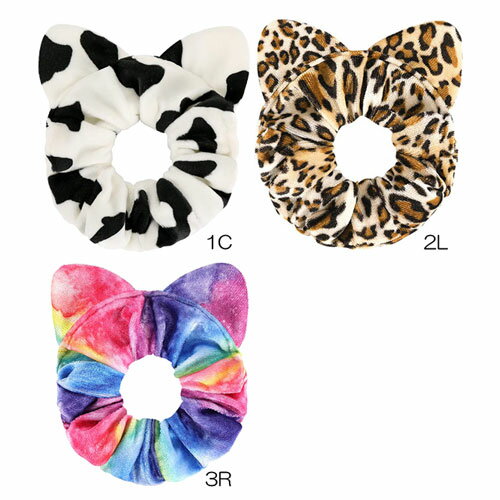 Rakuten - 牛柄 豹柄 虹 柄猫 耳 モチーフ 耳 付き シュシュ直径 10 cm アレンジ 使い 方 色々お洒落 で かわいい ヘッドアクセヘアアクセサリー ヘアアクセ アクセパーティ― イベント用 髪飾り 髪止めコンサート LIVE ライブ フェス