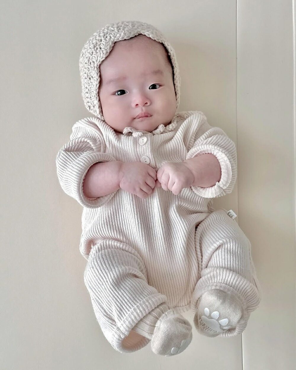 リブ編み ロンパース 長袖 ナチュラル 韓国 ベビー服 韓国子供服 女の子 男の子 ベビー 新生児 赤ちゃん ベビー服 お出かけ ロンパース 出産祝い 出産準備 60cm 70cm 80cm 韓国ベビー服 子ども服 べべリン 3