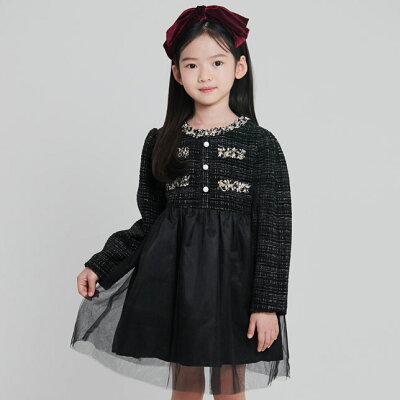 50%OFF SALE 6,980円→3,490円フォーマル ワンピース 女の子 ツイード×チュール ワンピース ベビー 子供 キッズ 女の子 ワンピース 入学式 フォーマル ワンピース 女児 女の子 正装 誕生日 結婚式 卒園式 入学式 誕生会 韓国子供服 子ども服 べべリン