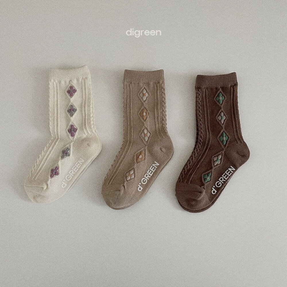 ナチュラルフラワーソックス 3足セット digreen ベビー キッズ 靴下 韓国子供服 クルーソックス 男の子 女の子/ベビー/子供/ジュニア/リブ/くつ下/ ナチュラル 韓国 子供服 韓国こども服 出産祝いのサムネイル