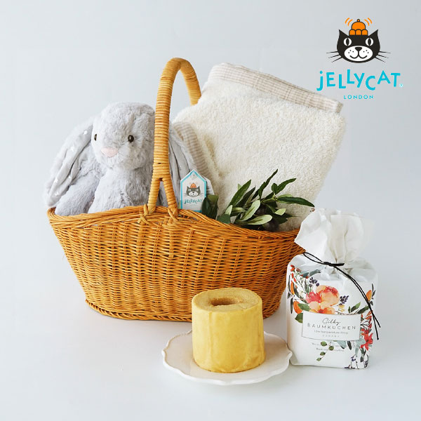 楽天Bebery（ベベリー）楽天市場店【送料無料】 【jellycat ジェリーキャット】バシュフル シマーバニー M　フード付きバスタオルのバスケットセット （出産祝い 誕生日 誕生祝い ハーフバースデー メモリアル クリスマス お祝い ベビーギフト プレゼント 贈り物 人気 可愛い ロイヤルファミリー イギリス）