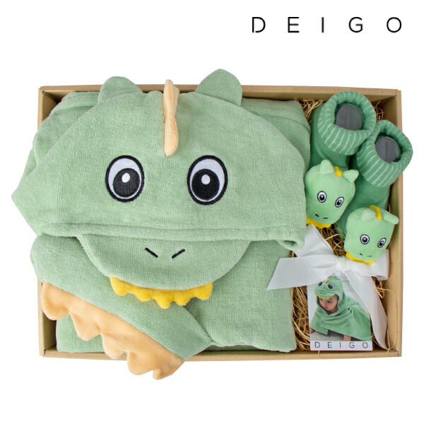 【送料無料】 DEIGO ディーゴ (ザウルス) フードタオル&ソックス ギフトセット (今治タオル おくるみ バスタオル バスポンチョ 誕生日 今治タオル 1歳 2歳 赤ちゃん お風呂上り 湯上りタオル 水遊び プール セット ギフトセット フードバスタオル)