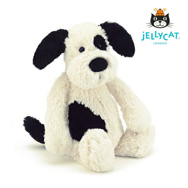 【jellycat ジェリーキャット】バシュフル ブラック＆クリームパピー M（出産祝い 誕生日 誕生祝い ハーフバースデー メモリアル クリスマス お祝い ベビーギフト プレゼント 贈り物 無料ラッピング 人気 かわいい ロイヤルファミリー イギリス 耳に星 星柄 白） 1