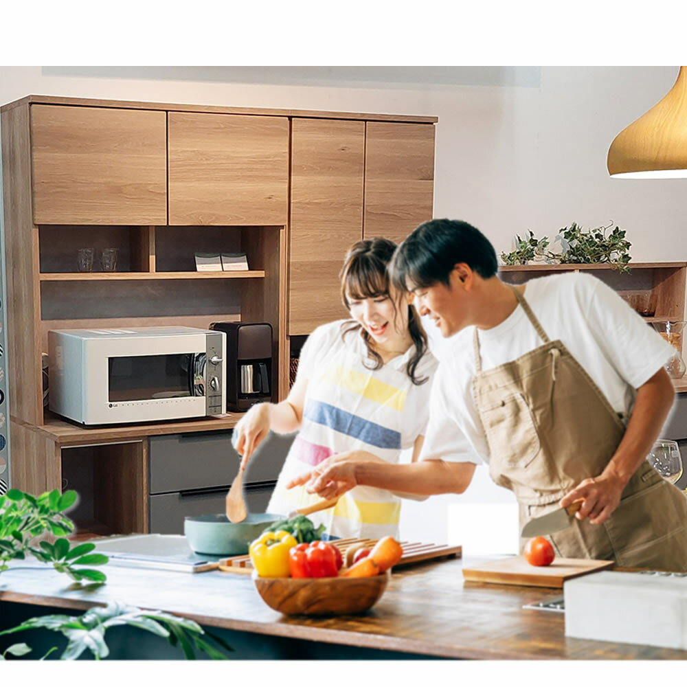 ［マラソン中5％OFFクーポン］ カリナ | 開梱設置無料 食器棚 幅117cm 奥行49cm 高さ134cm 組み立て不要 【 カウンター ダイニングボード キッチンボード カップボード レンジ台 国産 重ね完成品 開き戸 耐震 カウンター天板 スリム ラック キッチン 3