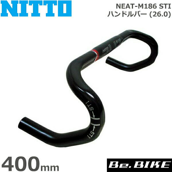 NITTO(日東) NEAT-M186 STI ハンドルバー (26.0) ブラック 400mm 自転車 ハンドル ドロップハンドル ロードレース用ドロップバー STIレバーの取付け位置のマークは目安です。レバーに合わせて位置を調整してして下さい。 オープンクランプのステムを、ご使用下さい。 【仕様】 材質：アルミ合金／焼入れ 幅： 400mm センター径：φ26.0 バー径：φ24.0 ドロップ：122 リーチ：80 重量：300〜310g カラー：ブラック 決済を銀行振込でお考えの方　こちらをお読みください。NITTO(日東) NEAT-M186 STI ハンドルバー (26.0) ブラック 400mm 自転車 ハンドル ドロップハンドル ロードレース用ドロップバー STIレバーの取付け位置のマークは目安です。レバーに合わせて位置を調整してして下さい。 オープンクランプのステムを、ご使用下さい。 仕様 材質 アルミ合金／焼入れ 幅 400mm センター径 φ26.0 バー径 φ24.0 ドロップ 122 リーチ 80 重量 300〜310g カラー ブラック NEAT-M186 STI ハンドルバー (26.0) 一覧 &nbsp; 380mm 400mm 420mm シルバー 詳細はこちら 詳細はこちら 詳細はこちら ブラック 詳細はこちら 詳細はこちら 詳細はこちら