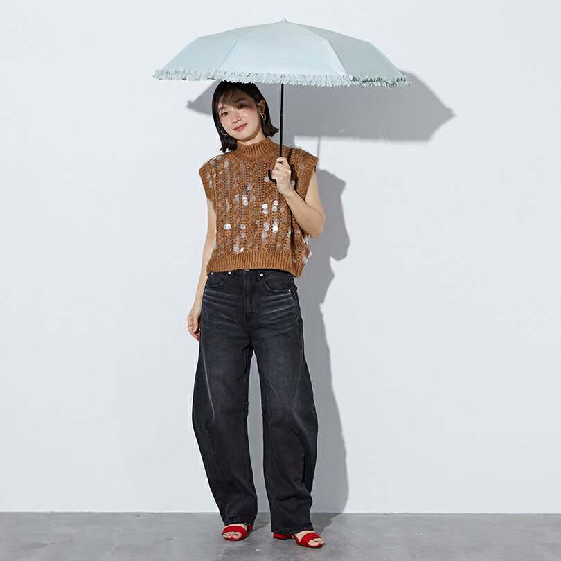 【because 公式】 PUヒートカットフリル ミニ UVカット率100％ 完全遮光 100% 遮熱効果 晴雨兼用 日傘 折りたたみ傘 折傘 UVカット 紫外線対策 おしゃれ ビコーズ レディース 傘 大人 かわいい フリル | 折りたたみ 日焼け対策