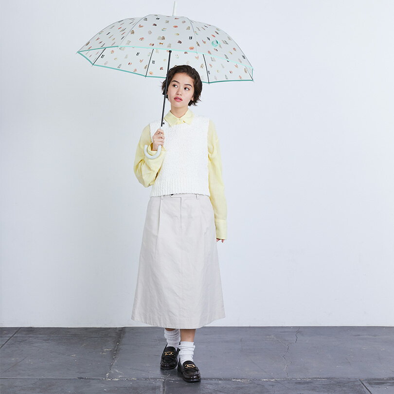 【予約受付中!】【because 公式】クリアアンブレラ／メゾン・テリア 長傘 雨傘 ビニール傘 傘 撥水 レディース おしゃれ 上品 女性 58cm ビコーズ クリア 透明 お菓子 犬モチーフ メゾンテリア コラボ ワンタッチ グラスファイバー アンブレラ かさ ジャンプ傘 軽量 丈夫