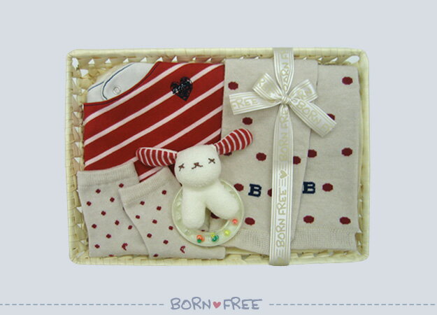 BORN FREE ボンフリー カゴS-24 ドット レッグウォーマー セット アカ ベビー用品 出産祝い おしゃれ かわいい 日本製 女の子 男の子 赤ちゃん ベビーギフト ギフトセット