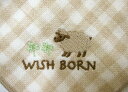 WISH BORN オーガニックコットン プチタオル ヒツジ 刺繍 ベージュ チェック柄 ベビー用品 出産祝い おしゃれ かわいい 日本製 女の子 男の子 赤ちゃん プチギフト 2