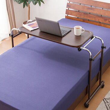 伸縮式ベッドテーブル 80×40 サイドテーブル 木製 ベッド 昇降式テーブル テーブル キャスター付き ベッドテーブル 高さ調節【送料無料】